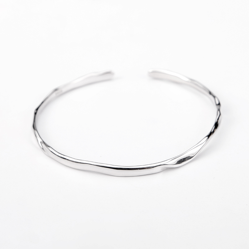 Minimalist 925 Sterling Silver Bangle - Thin Open Cuff Bracelet, Everyday Layering Jewelry for Women