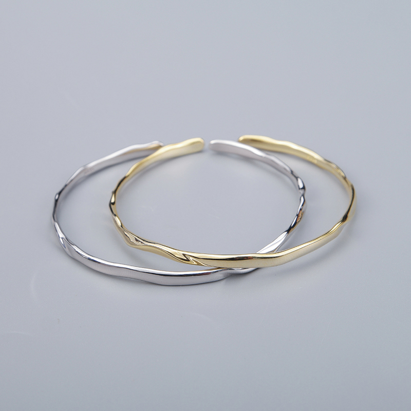 Minimalist 925 Sterling Silver Bangle - Thin Open Cuff Bracelet, Everyday Layering Jewelry for Women