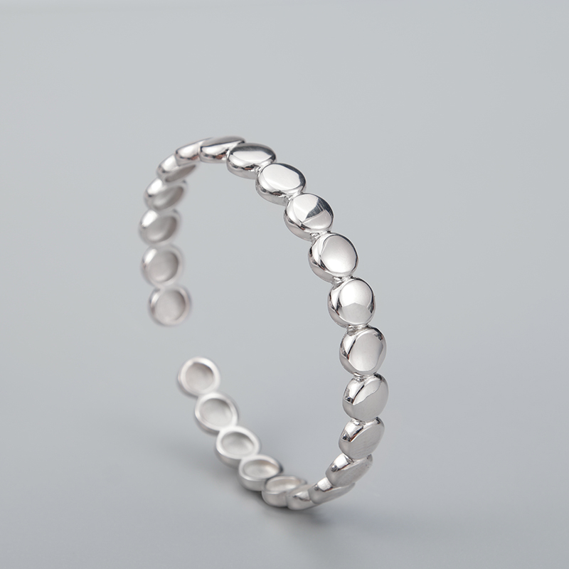 925 Sterling Silver Bead Bangle - Open Ball Cuff Bracelet, Dainty Stackable Jewelry Gift for Women