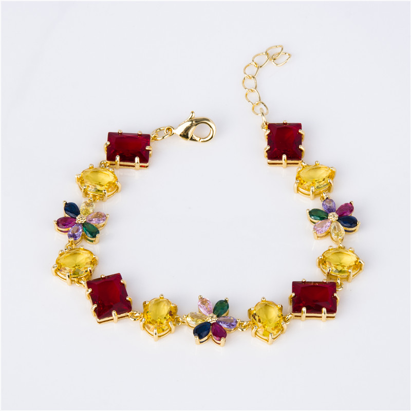 Gold-Plated Multicolor Candy Crystal Bracelet - Rainbow Square Stones, Fun Statement Jewelry for Women