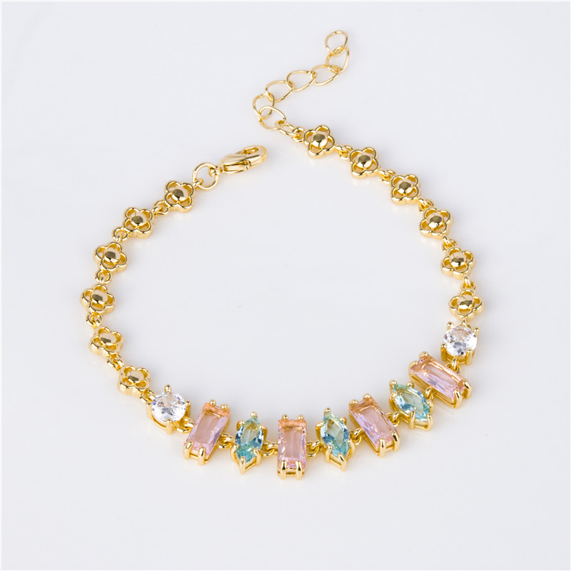 Gold-Plated Pastel Pearl Bracelet - Pink & Blue Stones with Ivory Pearls, Romantic Jewelry for Women