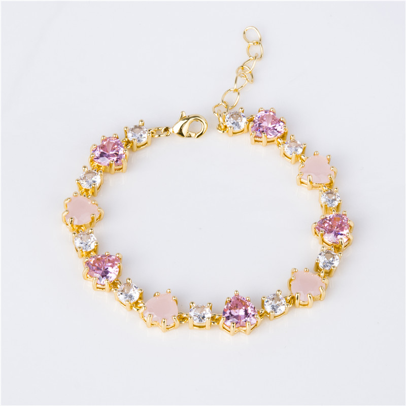 Gold-Plated Pink Crystal Flower Bracelet - Lavender & Blush Stones, Feminine Jewelry Gift for Women