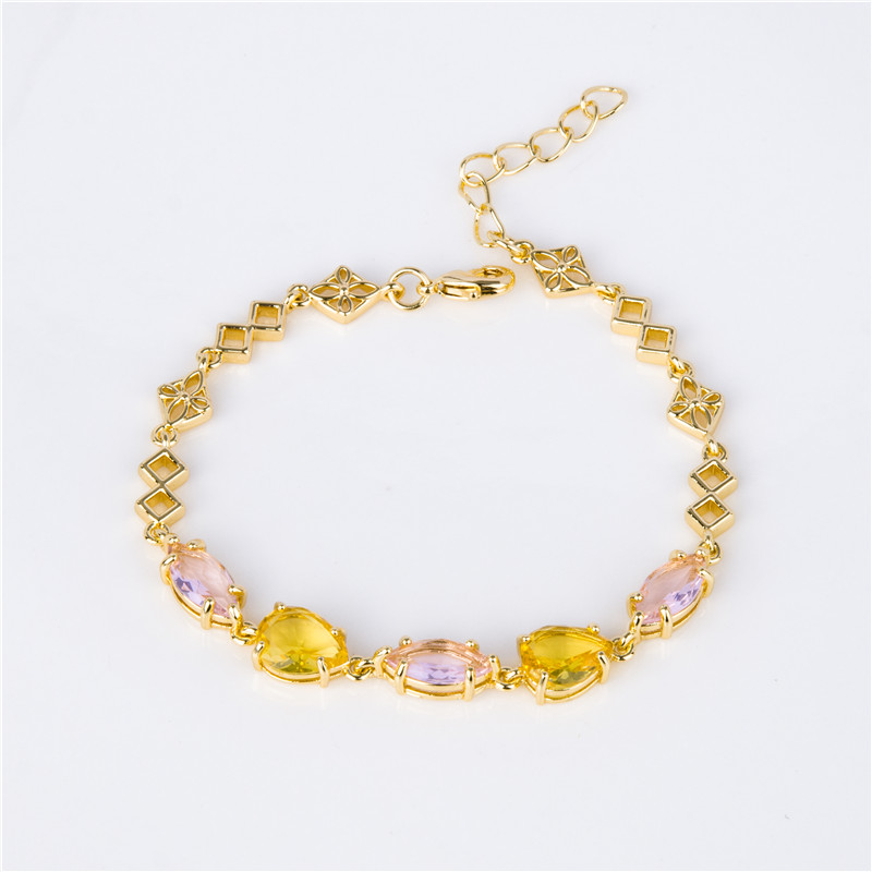Gold-Plated Lemon Crystal Bracelet - Yellow & Multicolor Stones, Cheerful Summer Jewelry for Women