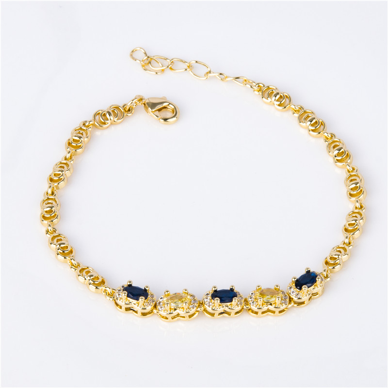 Gold-Plated Sapphire Crystal Bracelet - Navy Blue Stone Chain, Night Sky Jewelry for Women Gold-Plated Sapphire Crystal Bracelet - Navy Blue Stone Chain, Night Sky Jewelry for Women