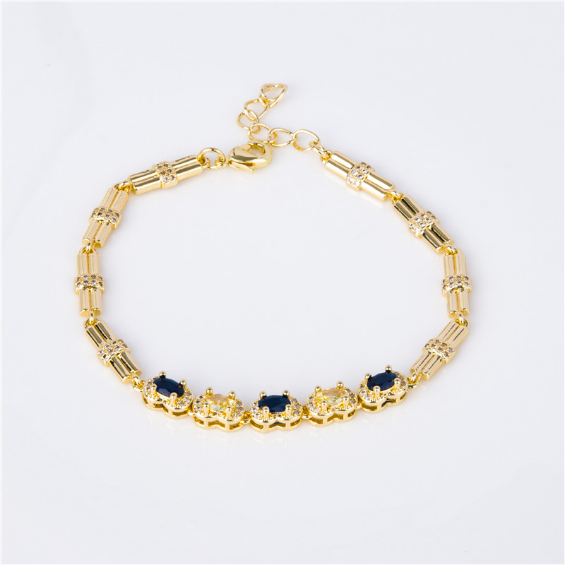 Gold-Plated Sapphire Crystal Bracelet - Navy Blue Stone Chain, Night Sky Jewelry for Women