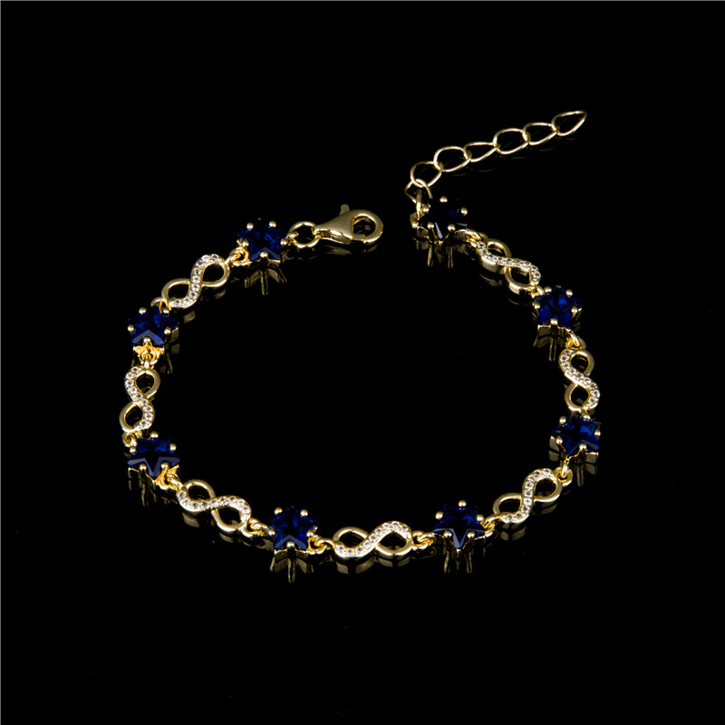 Gold-Plated Sapphire Crystal Bracelet - Navy Blue Stone Chain, Night Sky Jewelry for Women