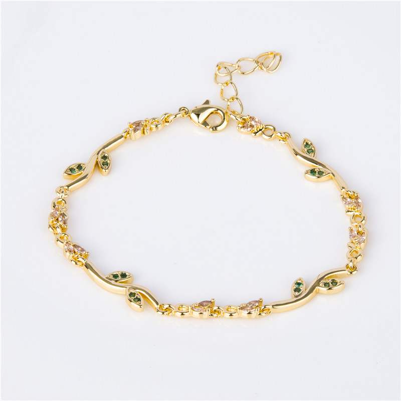 Gold-Plated Garden Bracelet - Enamel Leaves with Multicolor Crystal Flowers, Nature Jewelry for Women
