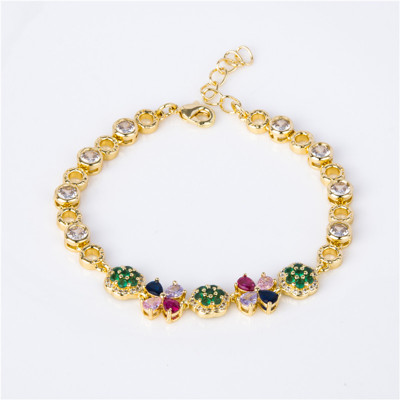 Gold-Plated Baguette Crystal Bracelet - Multicolor Emerald-Cut Stones, Art Deco Jewelry for Women