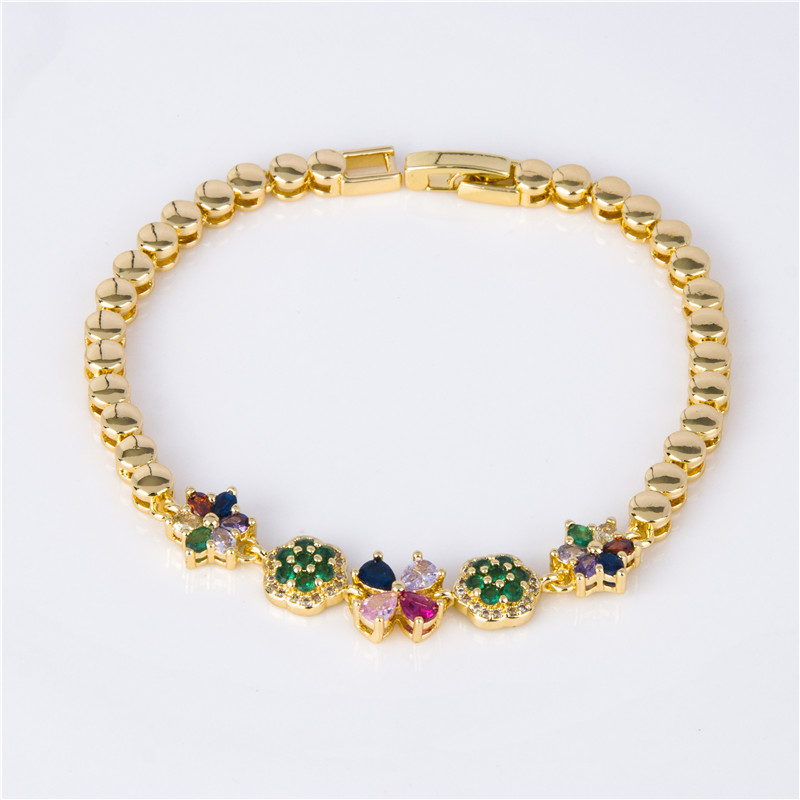 Gold-Plated Baguette Crystal Bracelet - Multicolor Emerald-Cut Stones, Art Deco Jewelry for Women