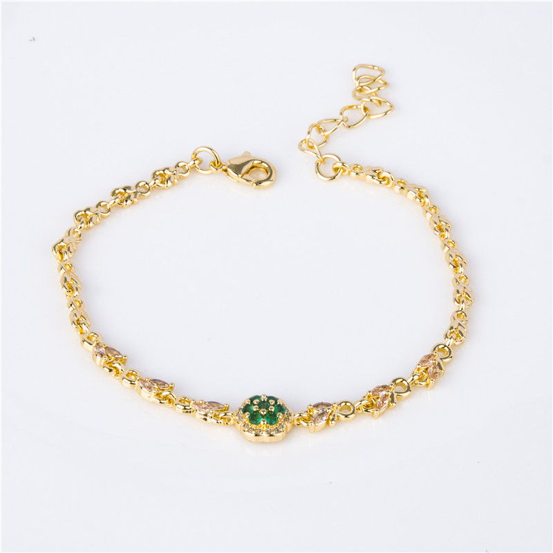 Gold-Plated Baguette Crystal Bracelet - Multicolor Emerald-Cut Stones, Art Deco Jewelry for Women