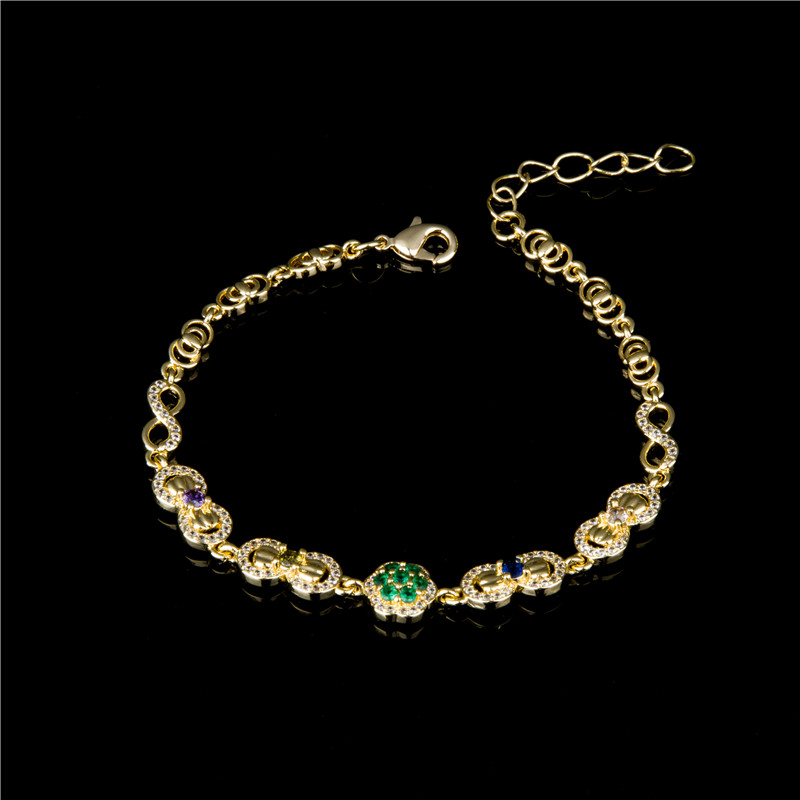 Gold-Plated Baguette Crystal Bracelet - Multicolor Emerald-Cut Stones, Art Deco Jewelry for Women