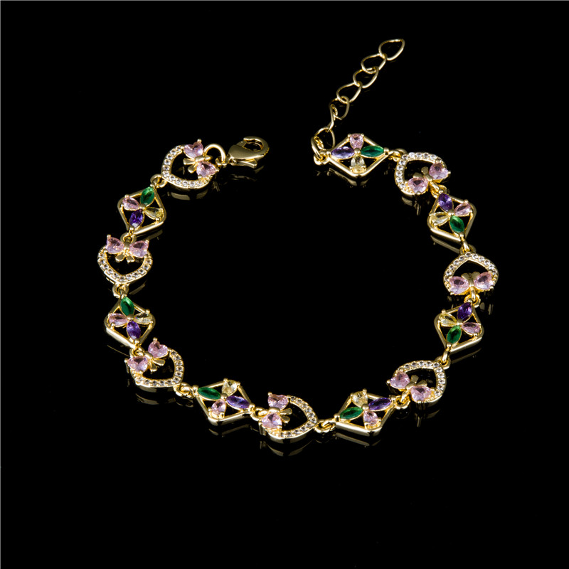 Gold-Plated Bead & Crystal Bracelet - Pastel Round Stones on Beaded Chain, Daily Sparkle for Women