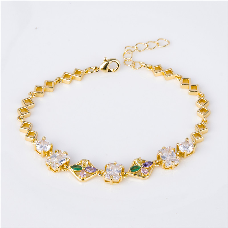 Gold-Plated Bead & Crystal Bracelet - Pastel Round Stones on Beaded Chain, Daily Sparkle for Women