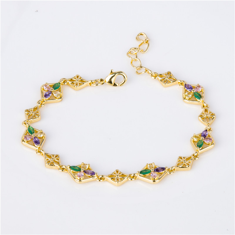 Gold-Plated Bead & Crystal Bracelet - Pastel Round Stones on Beaded Chain, Daily Sparkle for Women