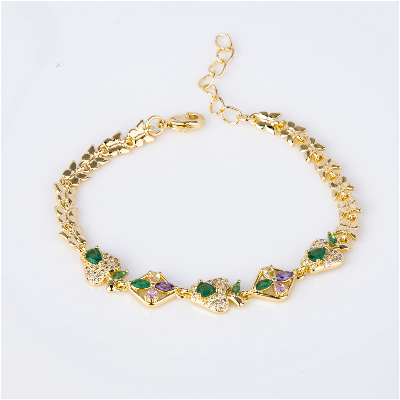 Gold-Plated Bead & Crystal Bracelet - Pastel Round Stones on Beaded Chain, Daily Sparkle for Women