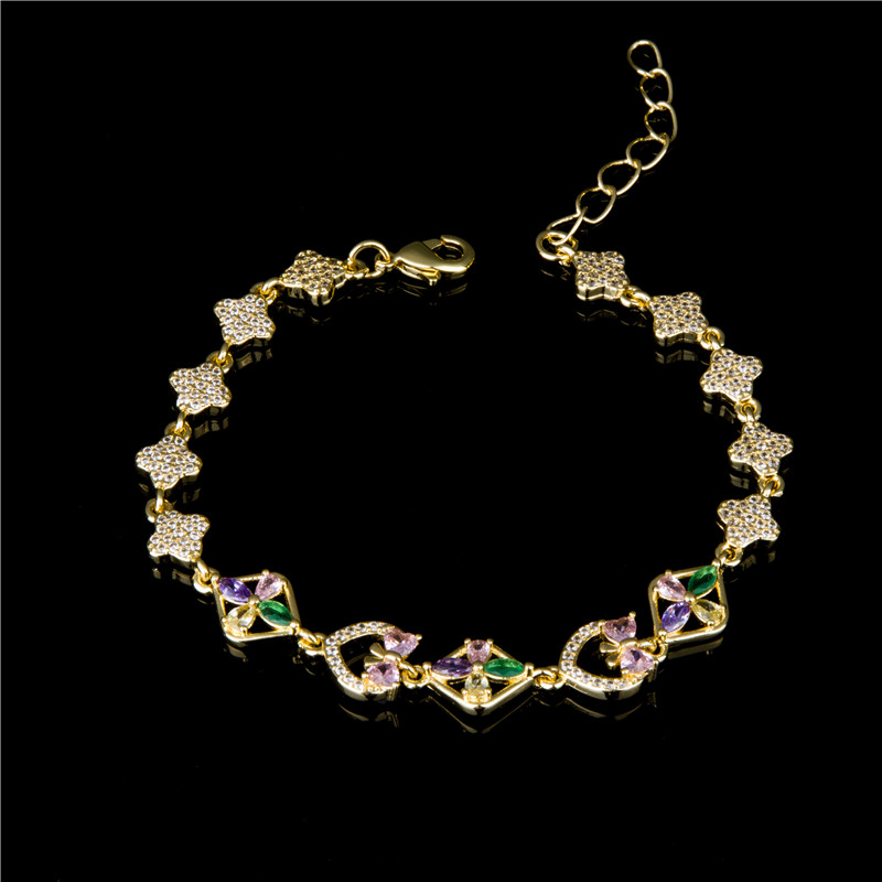 Gold-Plated Bead & Crystal Bracelet - Pastel Round Stones on Beaded Chain, Daily Sparkle for Women