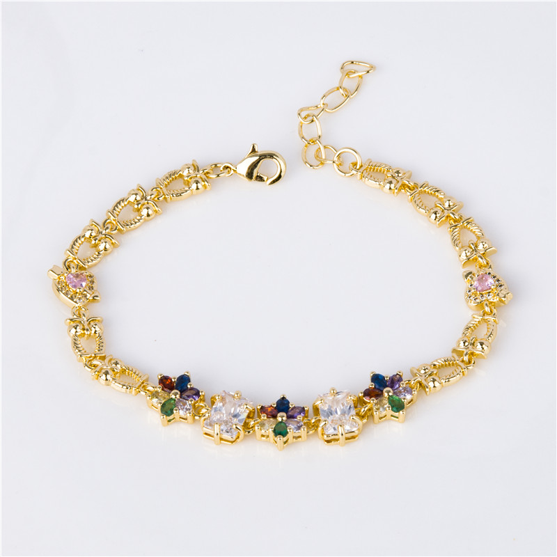 Gold-Plated Crystal Blossom Bracelet - Multicolor Flower Clusters, Garden Party Jewelry for Women Gold-Plated Crystal Blossom Bracelet - Multicolor Flower Clusters, Garden Party Jewelry for Women