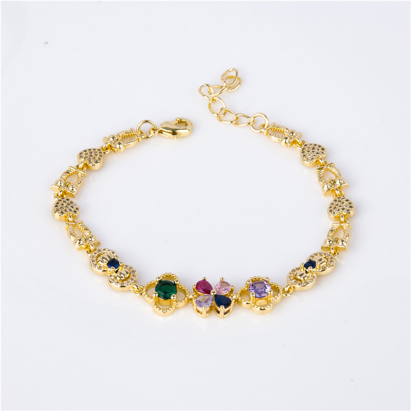 Gold-Plated Crystal Blossom Bracelet - Multicolor Flower Clusters, Garden Party Jewelry for Women