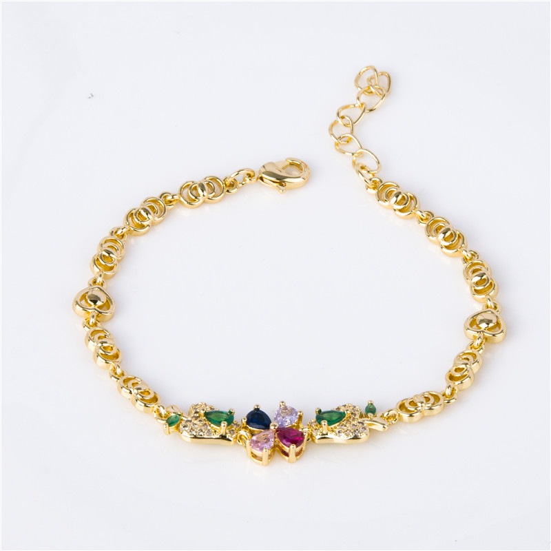 Gold-Plated Crystal Blossom Bracelet - Multicolor Flower Clusters, Garden Party Jewelry for Women