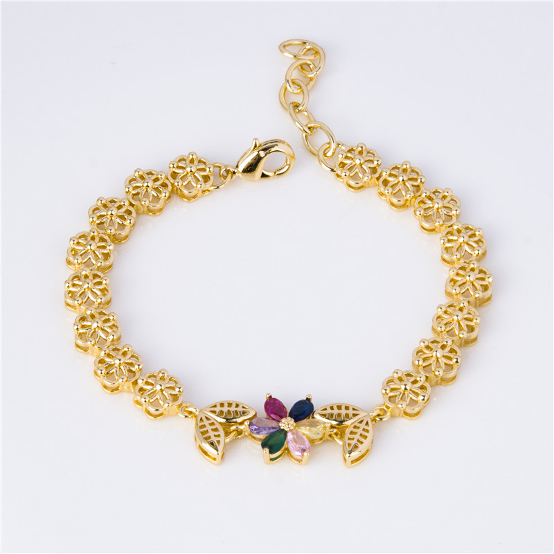 Gold-Plated Crystal Blossom Bracelet - Multicolor Flower Clusters, Garden Party Jewelry for Women