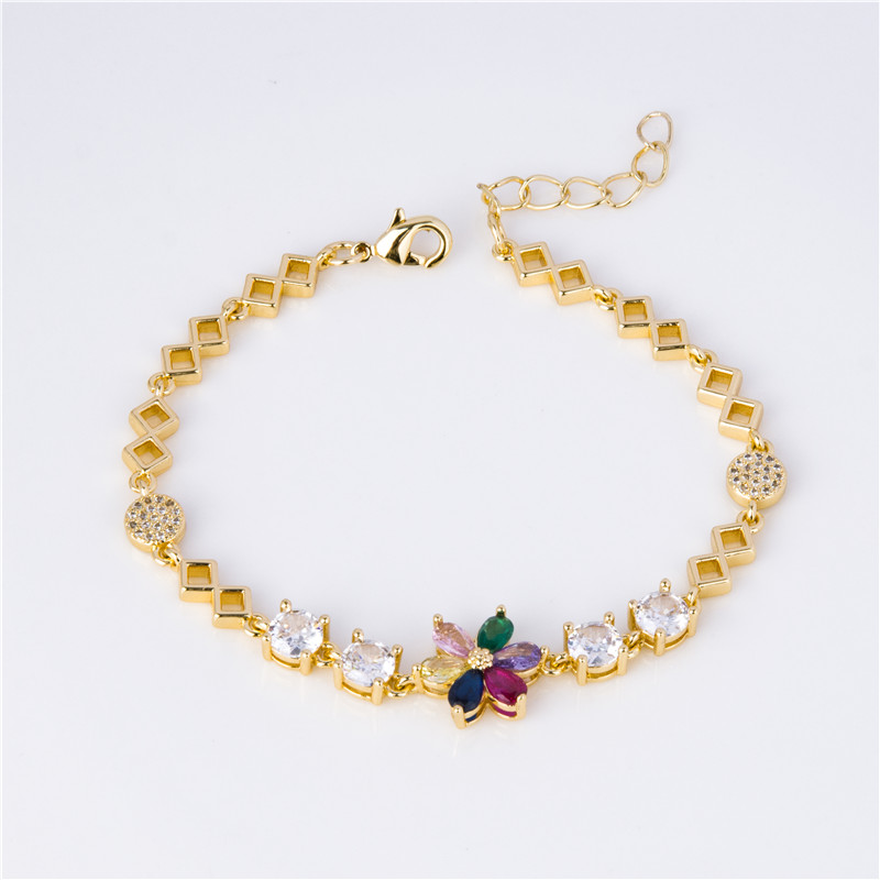 Gold-Plated Crystal Blossom Bracelet - Multicolor Flower Clusters, Garden Party Jewelry for Women