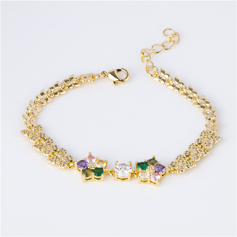 Gold-Plated Crystal Blossom Bracelet - Multicolor Flower Clusters, Garden Party Jewelry for Women