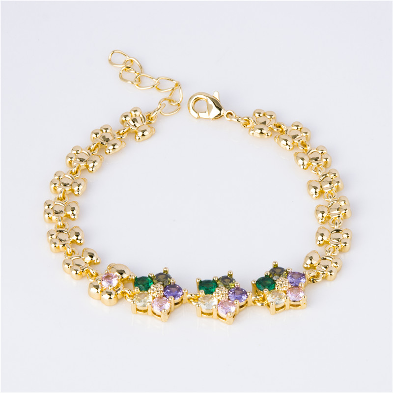 Gold-Plated Crystal Blossom Bracelet - Multicolor Flower Clusters, Garden Party Jewelry for Women