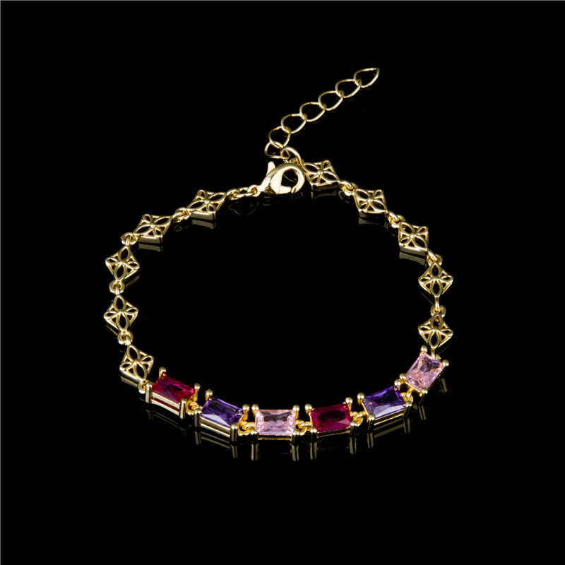 Gold-Plated Purple Baguette Bracelet - Violet & Green Crystal Bars, Moody Elegant Jewelry for Women Gold-Plated Purple Baguette Bracelet - Violet & Green Crystal Bars, Moody Elegant Jewelry for Women