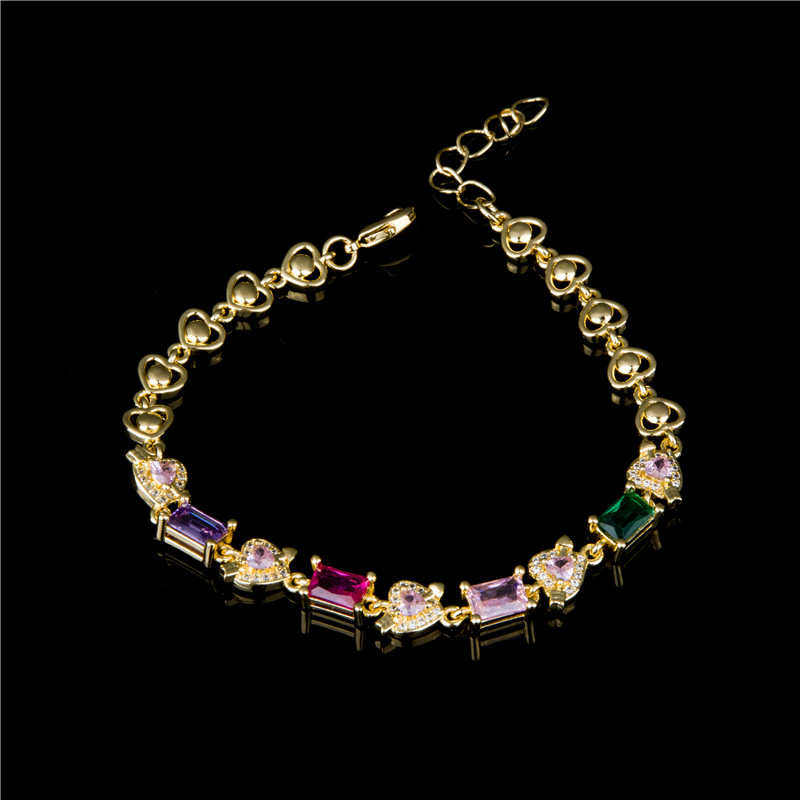 Gold-Plated Purple Baguette Bracelet - Violet & Green Crystal Bars, Moody Elegant Jewelry for Women