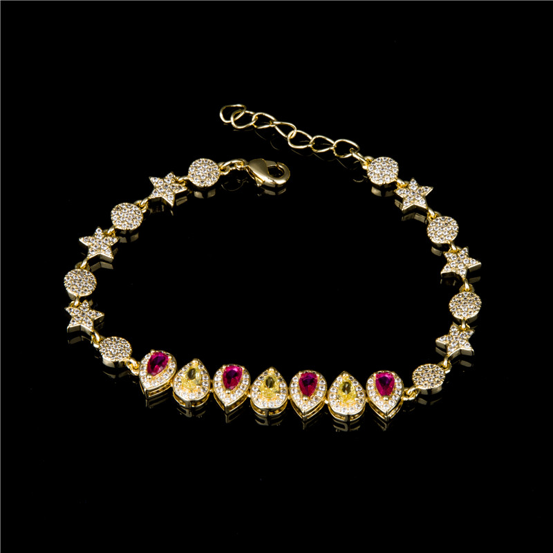Gold-Plated Rainbow Marquise Bracelet - Colorful Stones with Star Charms, Playful Jewelry for Women Gold-Plated Rainbow Marquise Bracelet - Colorful Stones with Star Charms, Playful Jewelry for Women
