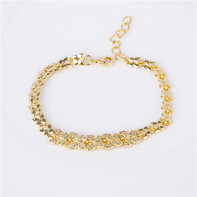 Gold-Plated Ball Bead Bracelet - Polished Bead Chain with Crystal Stations, Smooth Classic for Women