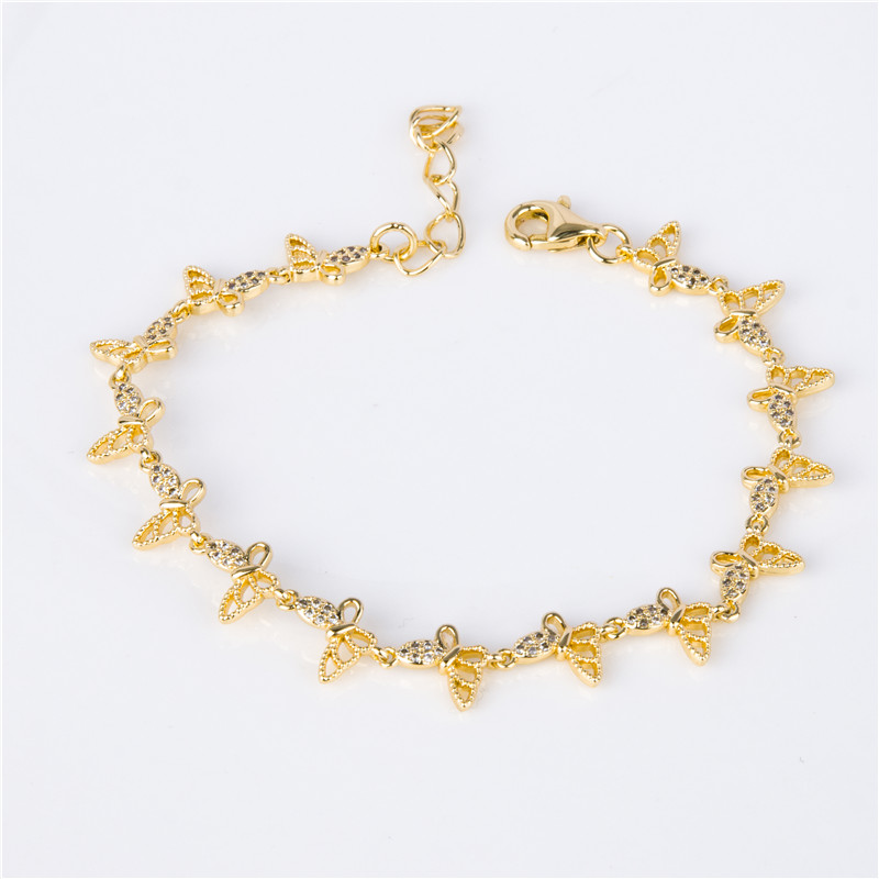 Gold-Plated Ball Bead Bracelet - Polished Bead Chain with Crystal Stations, Smooth Classic for Women