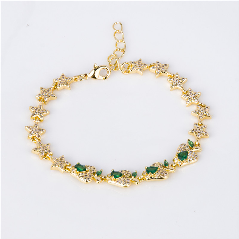 Gold-Plated Ball Bead Bracelet - Polished Bead Chain with Crystal Stations, Smooth Classic for Women