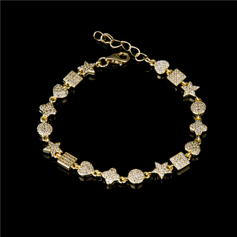 Gold-Plated Ball Bead Bracelet - Polished Bead Chain with Crystal Stations, Smooth Classic for Women