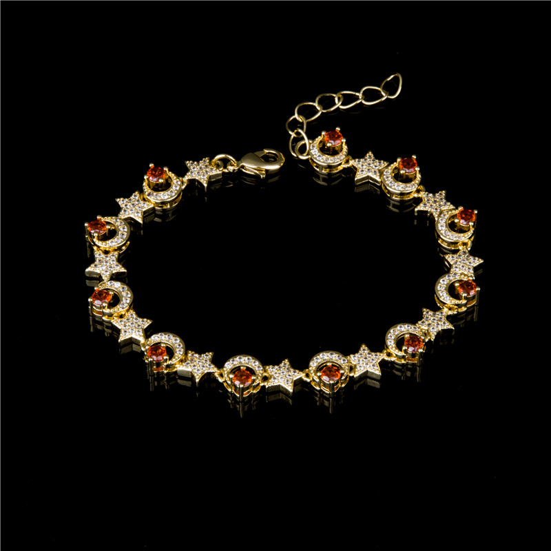 Gold-Plated Ball Bead Bracelet - Polished Bead Chain with Crystal Stations, Smooth Classic for Women