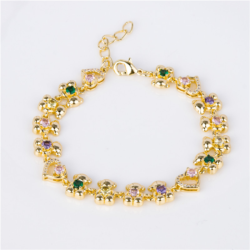 Gold-Plated Crystal Bead Bracelet - Multicolor Stones with Gold Balls, Happy Everyday Jewelry Gold-Plated Crystal Bead Bracelet - Multicolor Stones with Gold Balls, Happy Everyday Jewelry