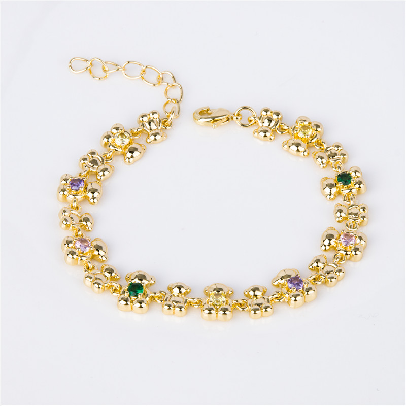 Gold-Plated Crystal Bead Bracelet - Multicolor Stones with Gold Balls, Happy Everyday Jewelry