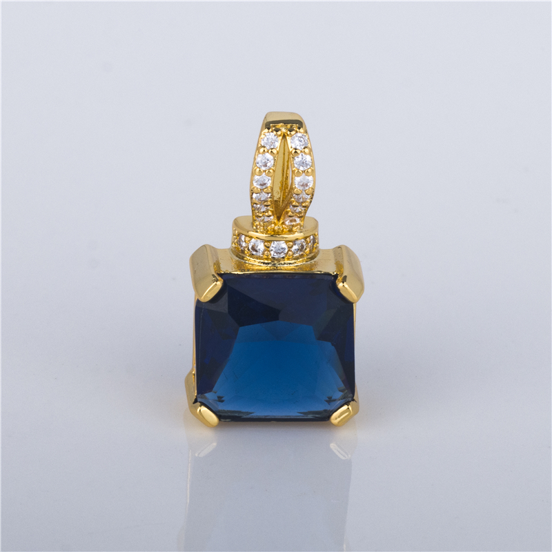 Gold-Plated Emerald Cut Pendant Necklace - Square Solitaire Stone with Pavé Bail, Color Choice Jewelry Gold-Plated Emerald Cut Pendant Necklace - Square Solitaire Stone with Pavé Bail, Color Choice Jewelry