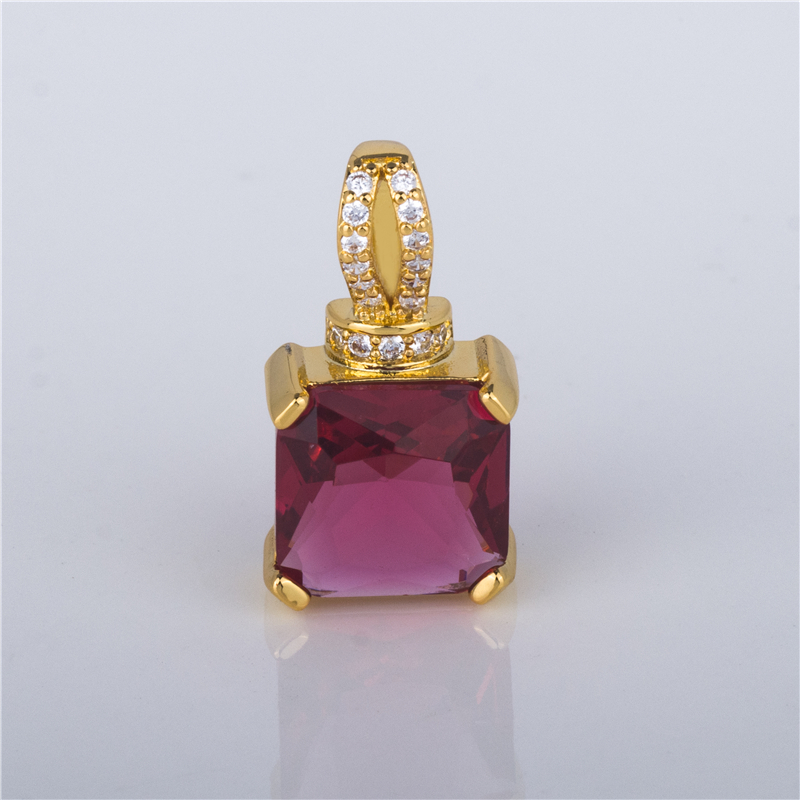 Gold-Plated Emerald Cut Pendant Necklace - Square Solitaire Stone with Pavé Bail, Color Choice Jewelry