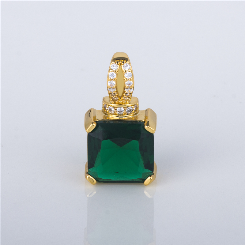 Gold-Plated Emerald Cut Pendant Necklace - Square Solitaire Stone with Pavé Bail, Color Choice Jewelry