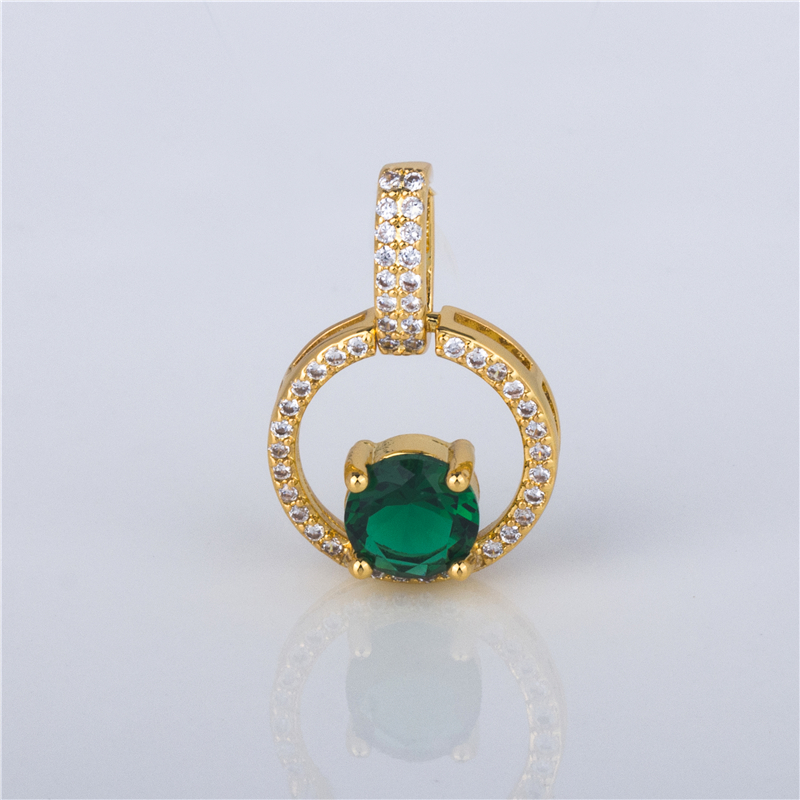 Gold-Plated Circle Pendant Necklace - Round Stone in Open Pavé Halo, Modern Minimalist Jewelry