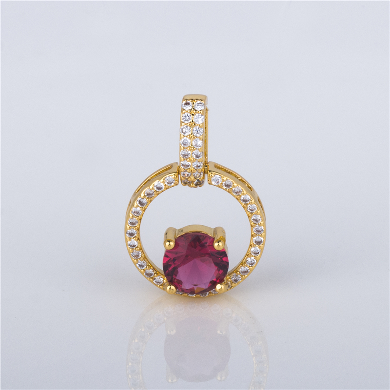 Gold-Plated Circle Pendant Necklace - Round Stone in Open Pavé Halo, Modern Minimalist Jewelry