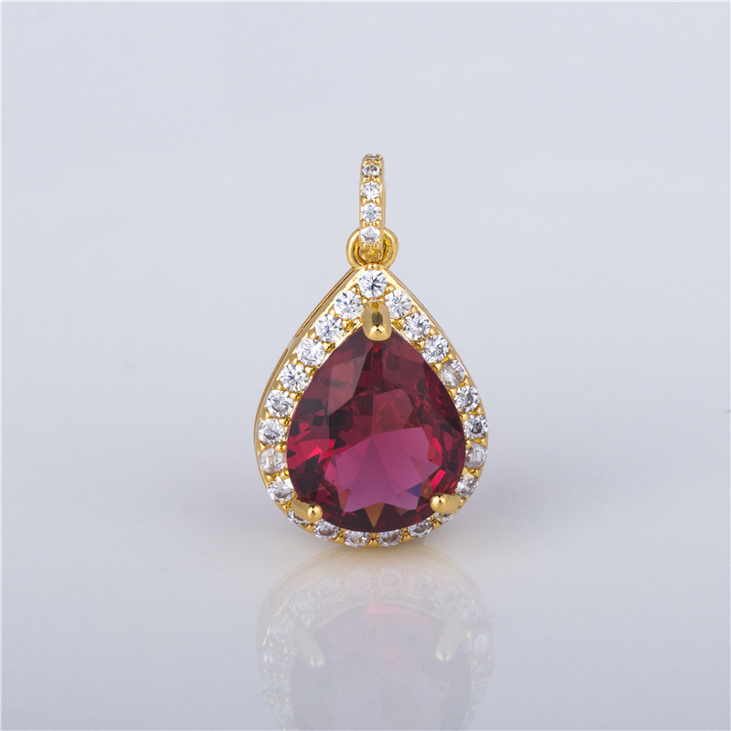 Gold-Plated Teardrop Pendant Necklace - Ruby Red Stone with Pavé Halo, Romantic Dangle Jewelry Gold-Plated Teardrop Pendant Necklace - Ruby Red Stone with Pavé Halo, Romantic Dangle Jewelry