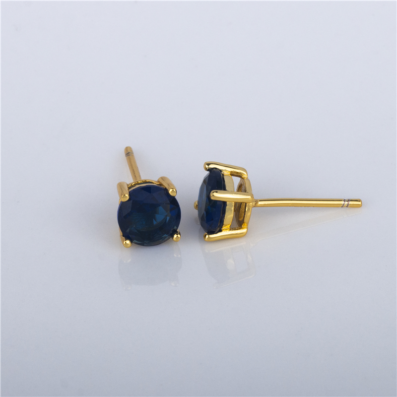 Gold-Plated Round Stone Stud Earrings - Classic Color Studs in Blue, Green or Ruby, Everyday Jewelry