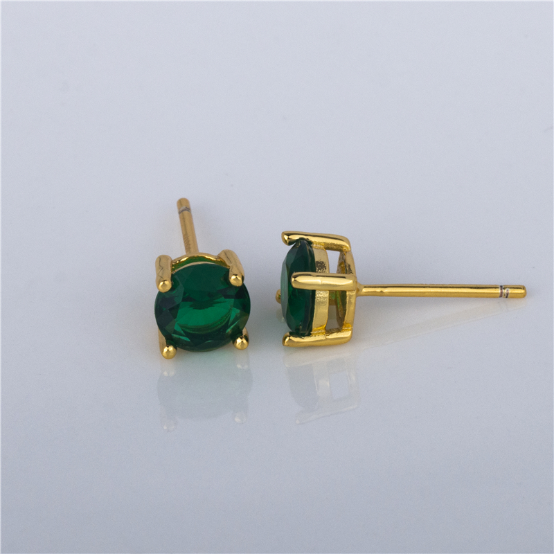 Gold-Plated Round Stone Stud Earrings - Classic Color Studs in Blue, Green or Ruby, Everyday Jewelry