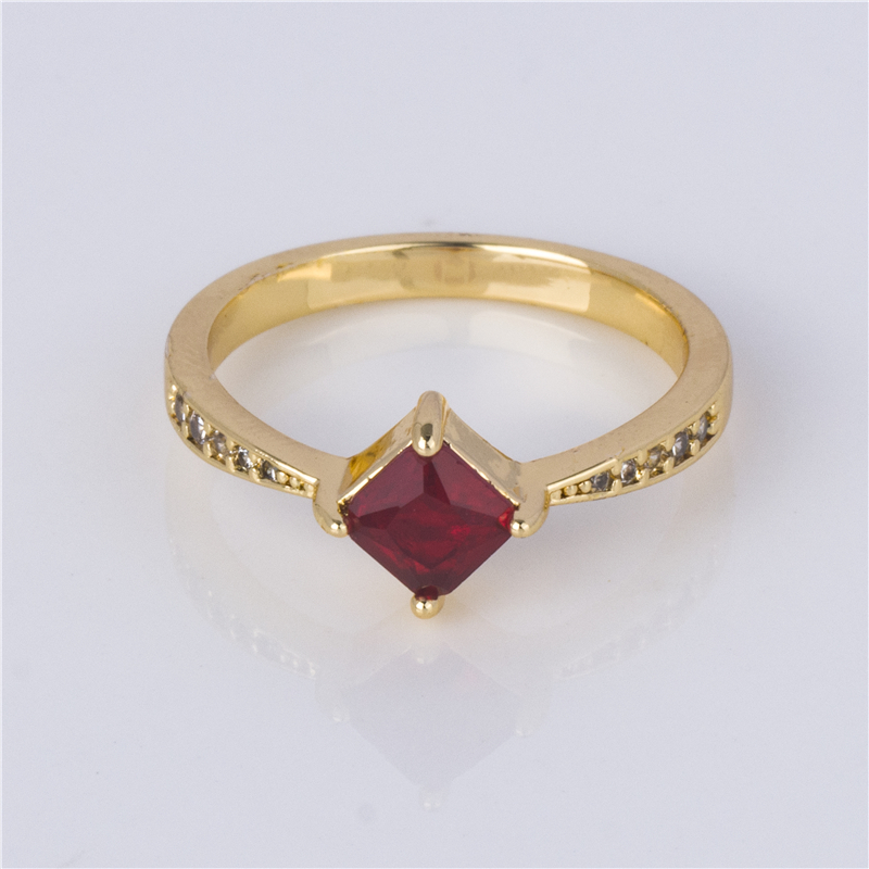 Gold-Plated Kite Stone Ring - Diamond-Shaped Solitaire with Pavé Band, Modern Engagement Style