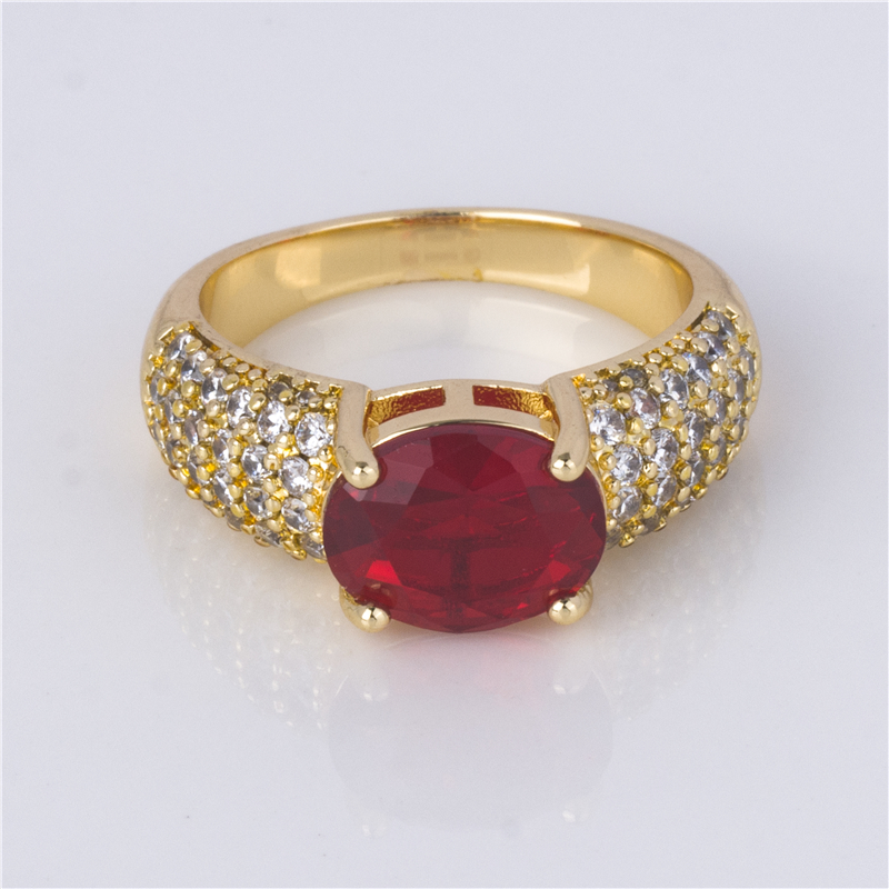 Gold-Plated Wide Pavé Ring - Crystal Band with Oval Color Stone, Luxury Statement Jewelry Gold-Plated Wide Pavé Ring - Crystal Band with Oval Color Stone, Luxury Statement Jewelry