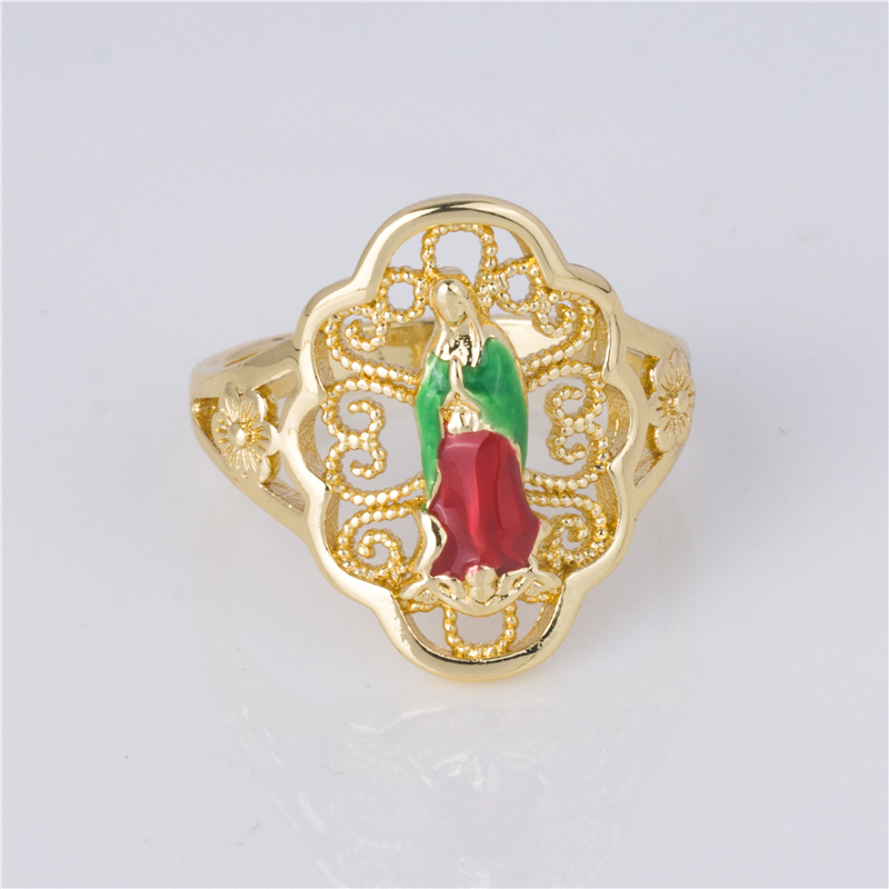 Gold-Plated Virgin Mary Ring - Religious Medal Style Band, Catholic Faith Jewelry for Women