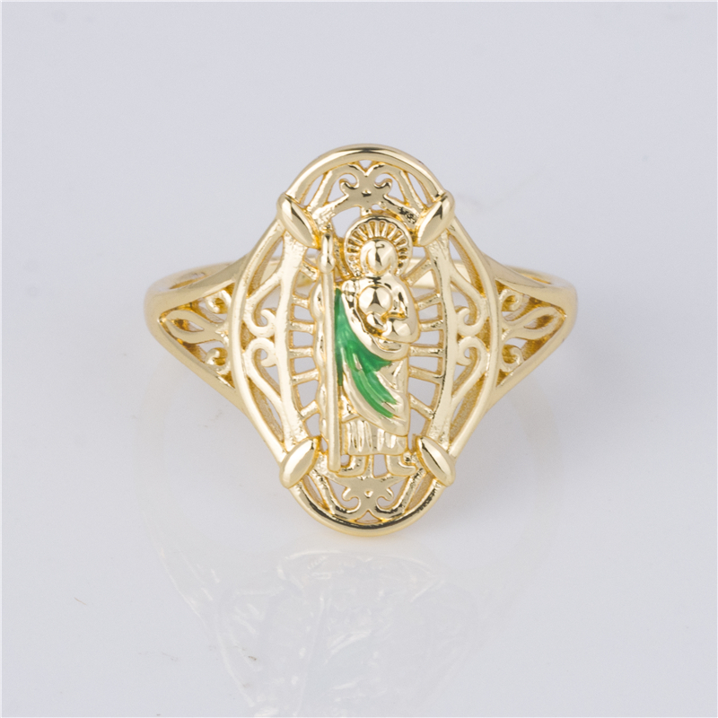 Gold-Plated Virgin Mary Ring - Religious Medal Style Band, Catholic Faith Jewelry for Women