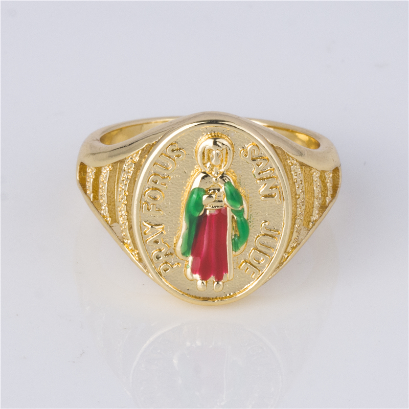 Gold-Plated Virgin Mary Ring - Religious Medal Style Band, Catholic Faith Jewelry for Women